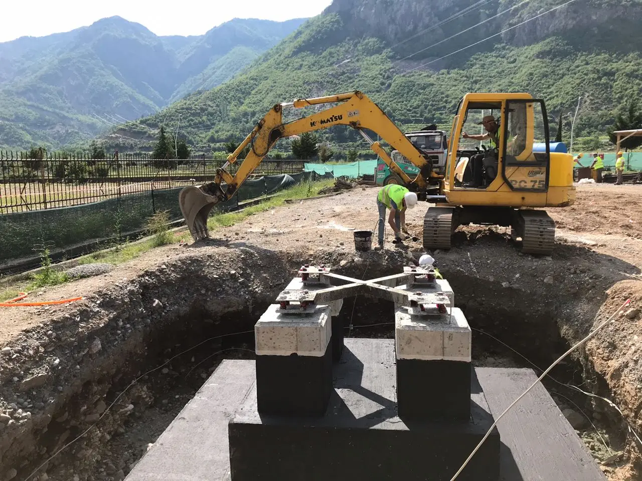 Equipment foundation installation under site supervision