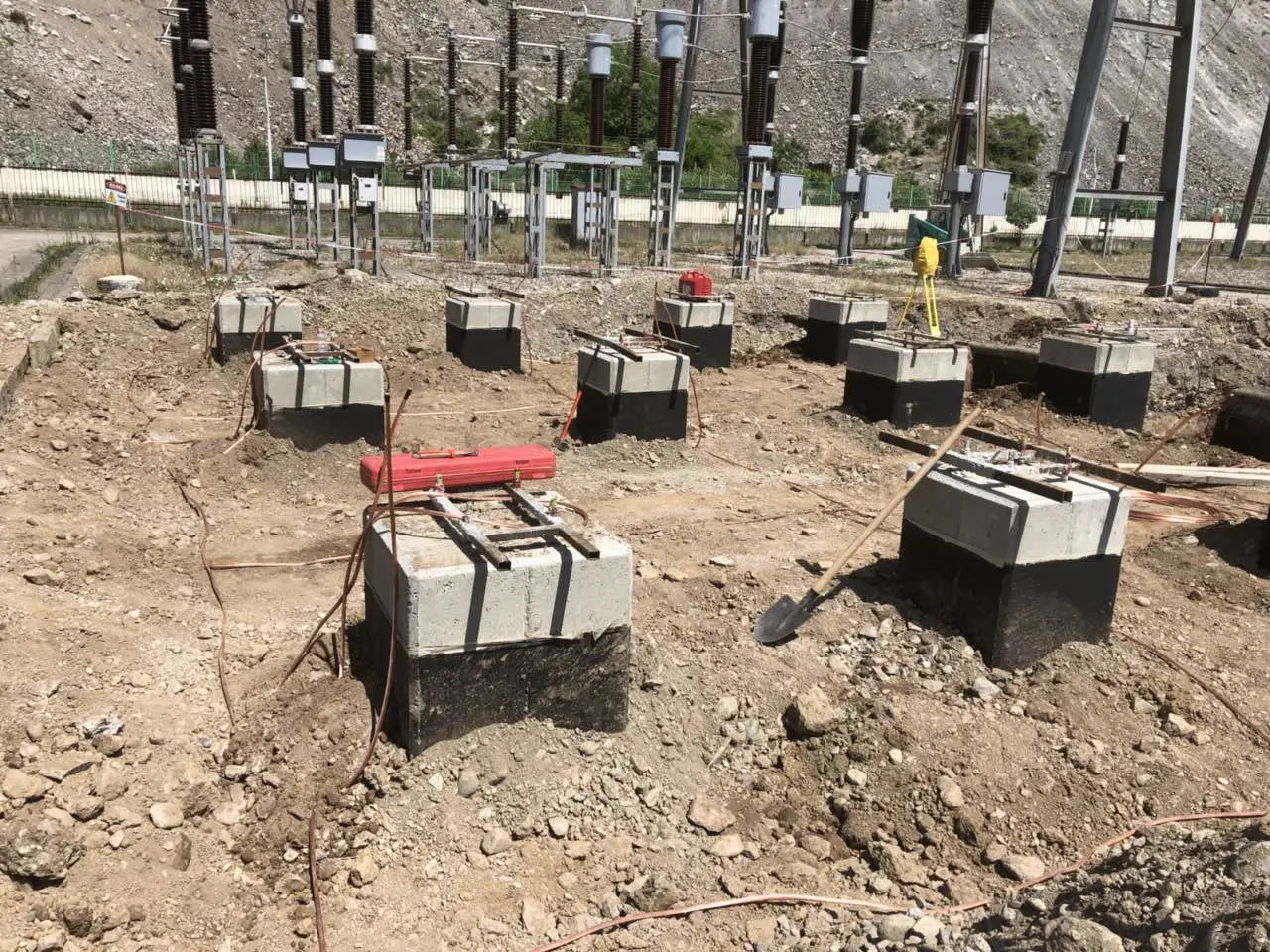High-voltage equipment foundations during construction