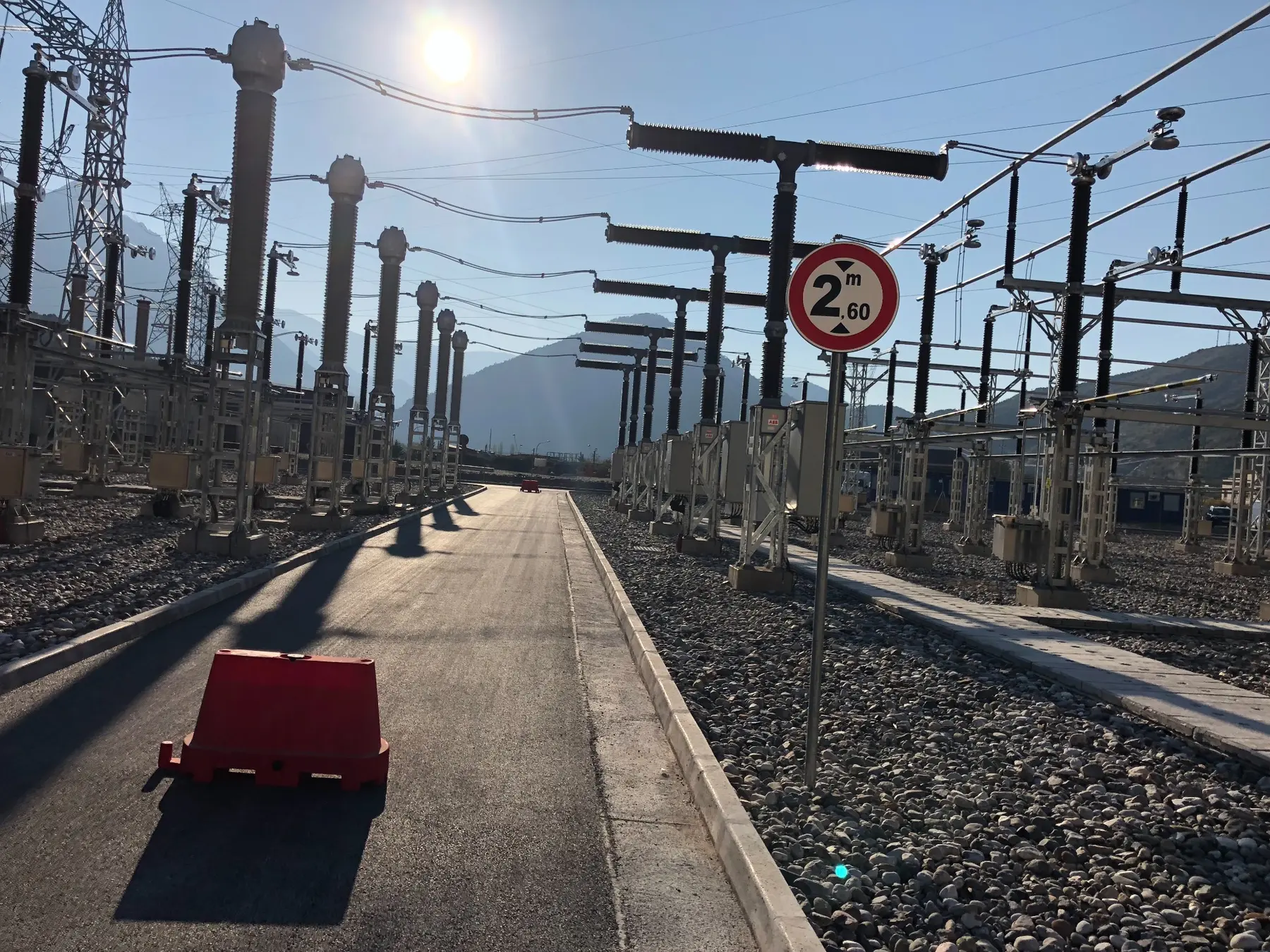 High-voltage switchyard equipment and access road